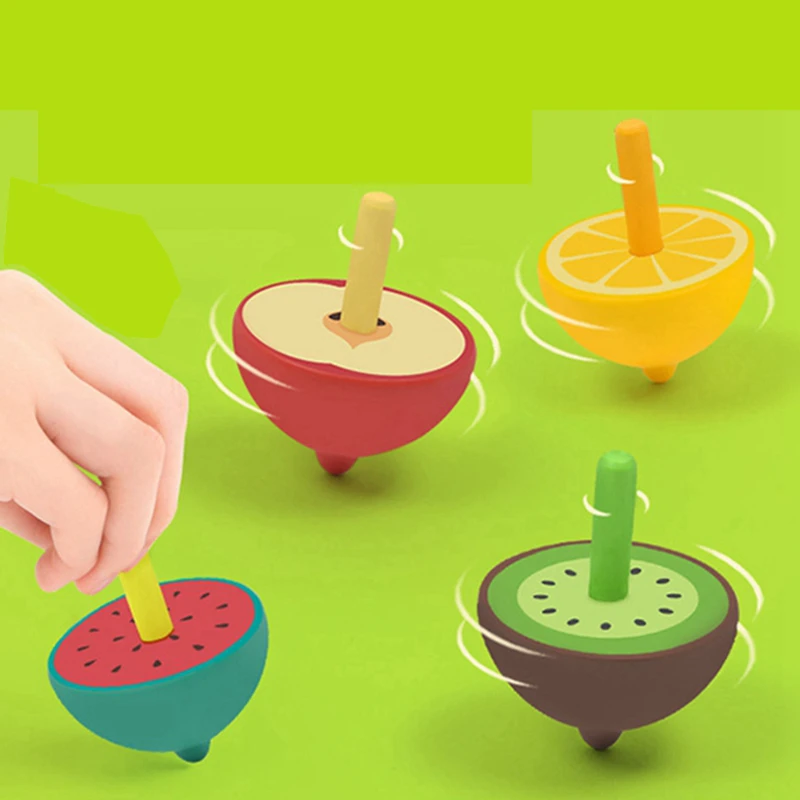 

Fruit Wood Gyro Education Wood Toy Cognition Fruit Color Hand Turn Top Lemon Watermelon Kiwifruit Apple Wooden Toys For Children