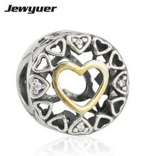 Очаровательные Круглые Подвески из стерлингового серебра 925 пробы, ювелирные изделия с золотым сердцем, браслет с подвеской из бисера, сделай сам для женщин Memnon GD098