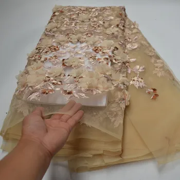

Latest Peach Embroidery Nigerian Tulle Net Lace Fabric Mesh 3d Flowers French Lace African Lace Fabric Sequin For Wedding Dress