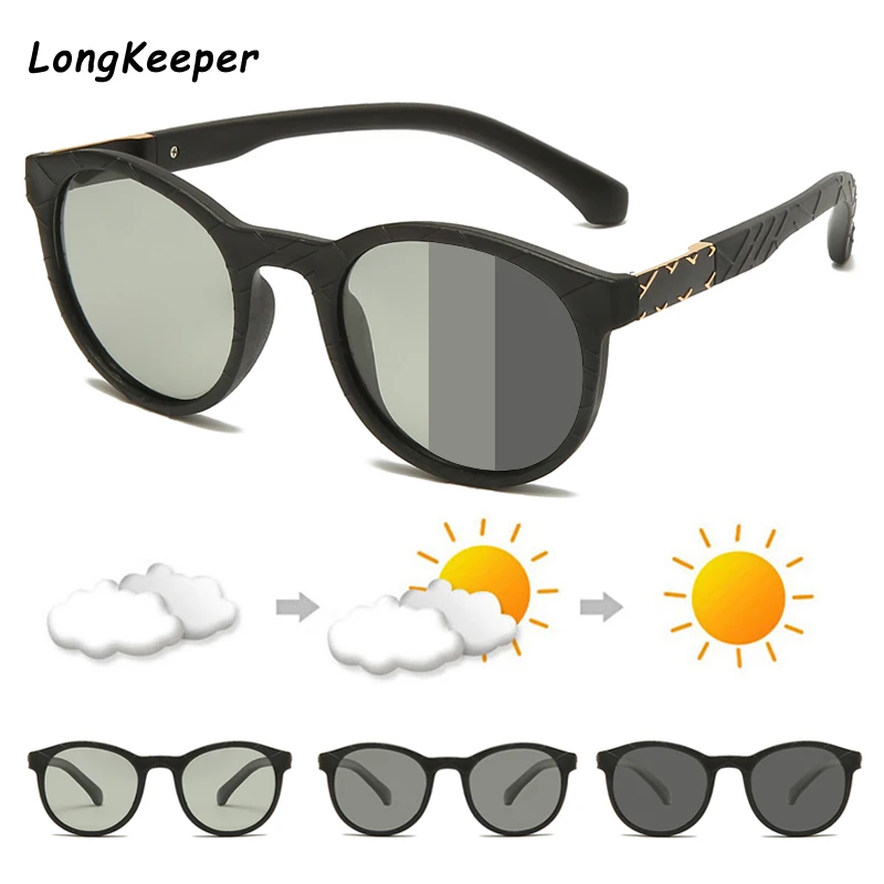 

Color Change Black Frame Photochromic Polarized Sunglasses Men Round Classic Chameleon Glaases Transition Lens Eyewear Goggles
