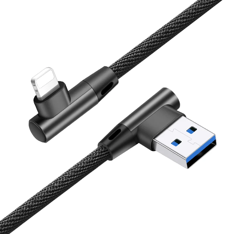 black VLAMPO 1,5 м 2 м Быстрая зарядка 90 градусов угловой локоть USB кабель для Apple iPhone X 8 7 6 6S Plus XR XS кабель для передачи данных для мобильного телефона - Цвет: black