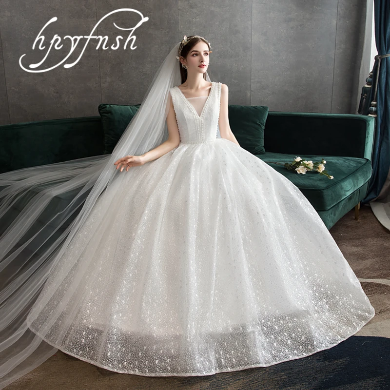 

OPZC Ball Gowns Spaghetti Straps Off white Tulle Retro Wedding Dresses 2019 with Pearls Bridal Dress Marriage Customer Made Size