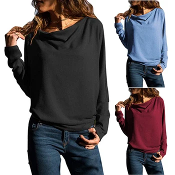 

Spring Summer Fashion Round Neck Tops Drape Casual Soft Loose Women T-shirt Solid Pullover Batwing Sleeve Ladies Elegant Tops