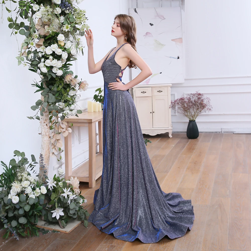 SSYFashion, новинка, сверкающее вечернее платье для банкета, сексуальное, градиентное, голубое, фиолетовое, с открытой спиной, с коротким шлейфом, длинное, для выпускного вечера, торжественное платье, Vestidos