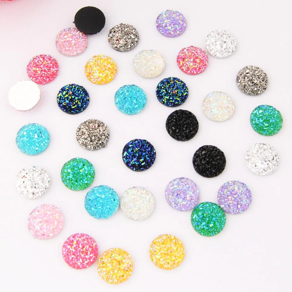 

BOLIAO Hot 60Pcs 12*12mm Round Shape Ore Resin Flat Back Convex Glue on Bags/Clothes Decoration Handmade Art Work R050
