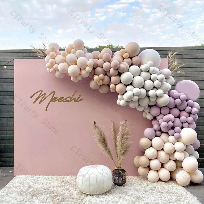 

187pcs Doubled Macaron Pink Balloon Garland Wedding Decoration Double Nude Apricot Light Gray Birthday Party Baby Shower Decor
