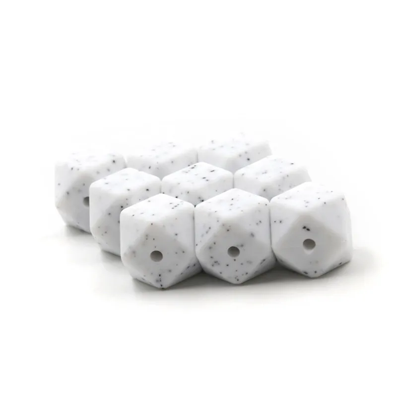 

Hexagon Silicone Teething Beads White Granite Silicone Beads Sensory Beads BPA Free Bite beads 50pcs