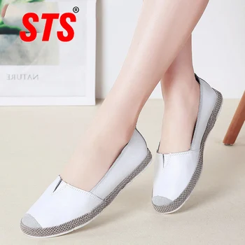 

STS Women's Casual Flats Shoes Fashion Comfortable Soft Breathable Light Leather Mother Walking Shoes Female Footwear Outdoor