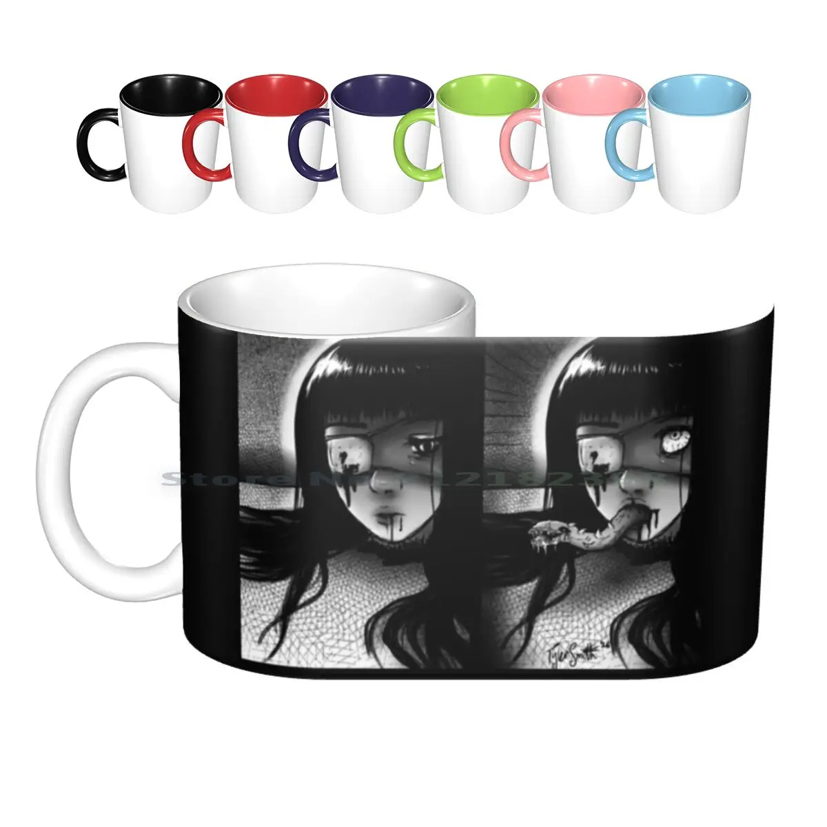A Horrific Surprise Ceramic Mugs Coffee Cups Milk Tea Mug Horror Manga Alternative Creepy Dark Gothic Goth Anime Blood Monster | Дом и сад