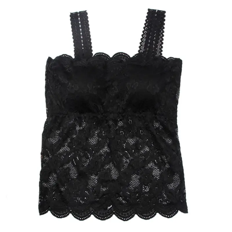 Женский бюстгальтер обрезанный топ сексуальный кружевной Cami Bralette крючком цветочный Cami Мягкий Топ на бретелях - Цвет: Черный