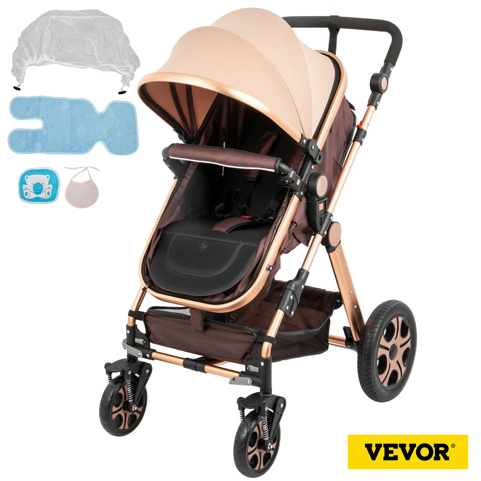 Vevor Poussette De Bebe Pliable 2 En 1 Couffin Anti Choc Pour Nouveau Ne Poussette Haute Vue Systeme De Voyage De Luxe Pour Bebe Aliexpress