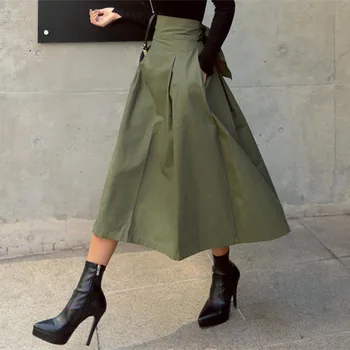 

Hzirip 2020 New Arrival OL High Waist Skirts High Quality Ankle-Length Vintage Elegant Skirt For Women Army Green Long Skirts