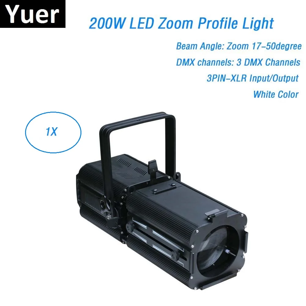 200W White Color COB LED Zoom Profile Spot Light Studio Move Theater Background Projector 4 Dimmer Curve/Strobe Lights | Освещение
