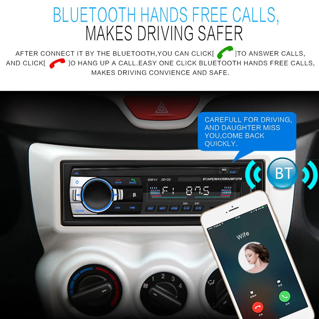 Bluetooth стерео fm-радио 60 Вт X 4 радио, mp3-плеер Hands Free Автомобильная станция, USB/SD/TF/AUX Поддержка+ пульт дистанционного управления