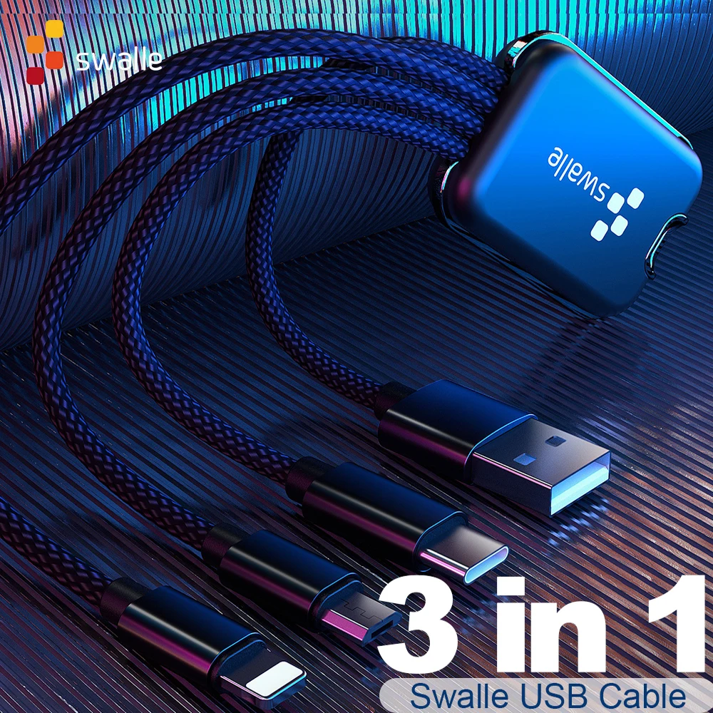 Swalle USB кабель 2A Быстрая зарядка micro usb c Данные кабельного usb кабель синхронизации 3 в 1 нейлоновый USB зарядный шнур для смартфонов планшеты