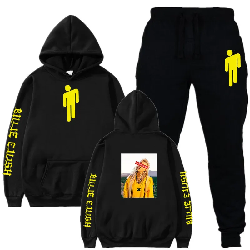4black Billie Eilish, мужские спортивные костюмы с капюшоном, повседневный спортивный костюм, спортивные костюмы, новая спортивная одежда, мужские спортивные комплекты, спортивный костюм, женский спортивный костюм для мужчин - Цвет: 4black