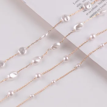 

1pc imitation pearl beaded chain diy handmade material copper chain ear jewelry bracelet anklet accessories