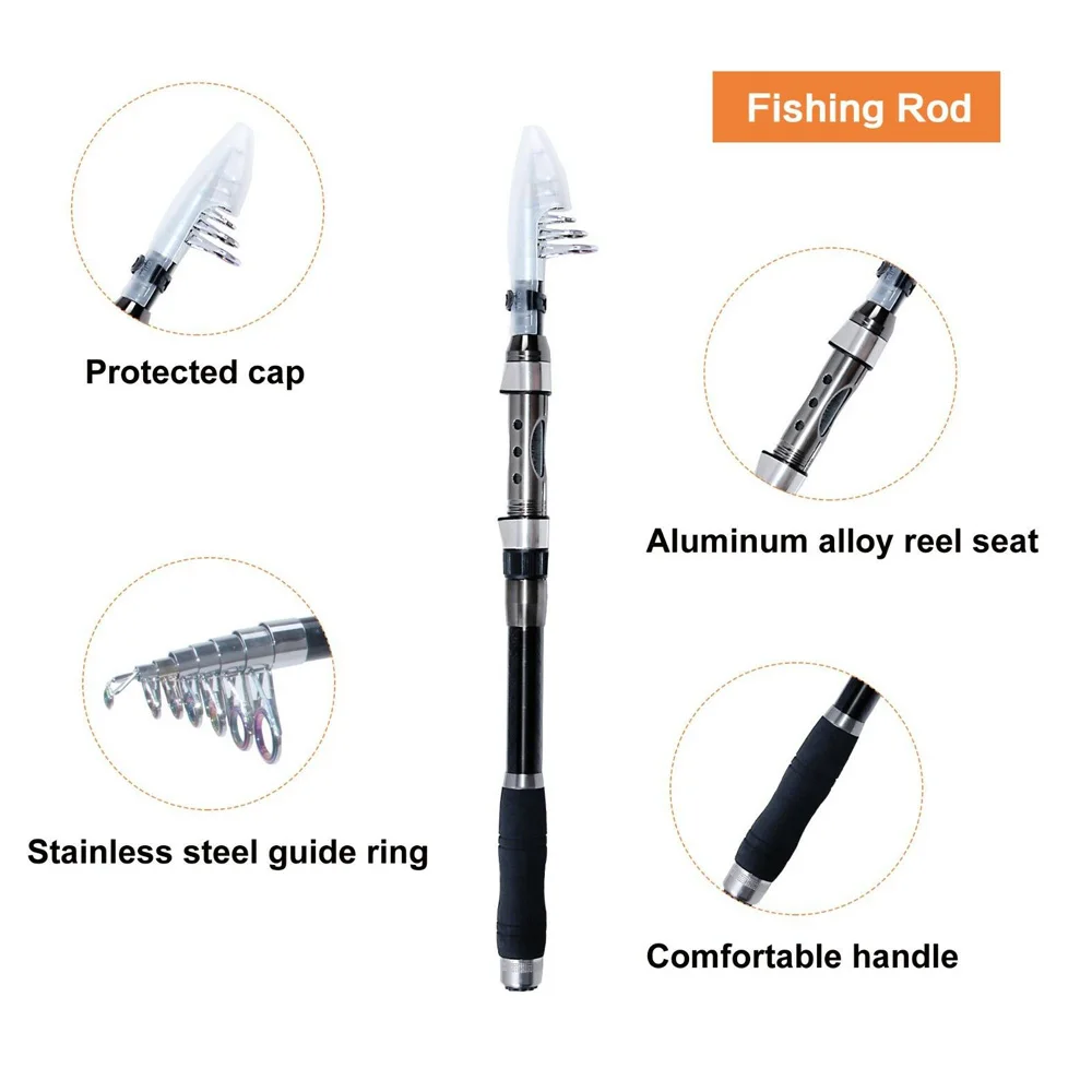 2.1m-3.6m Telescopic Fishing Rod Combo With Reel Full Kit Spinning Fishing Reel Line Lures Hooks Beads Fishing Accessories Kit