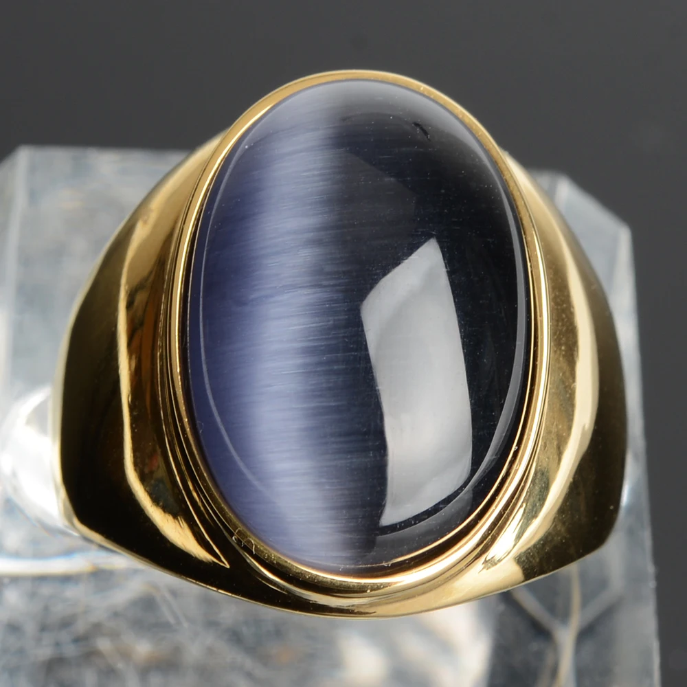 Stainless Steel Ring Finger Ring Vintage Stainless Steel RING FOR WOMAN With Oval Cat's Eye Opal Exaggerated Decorate Fashion Jewelry
