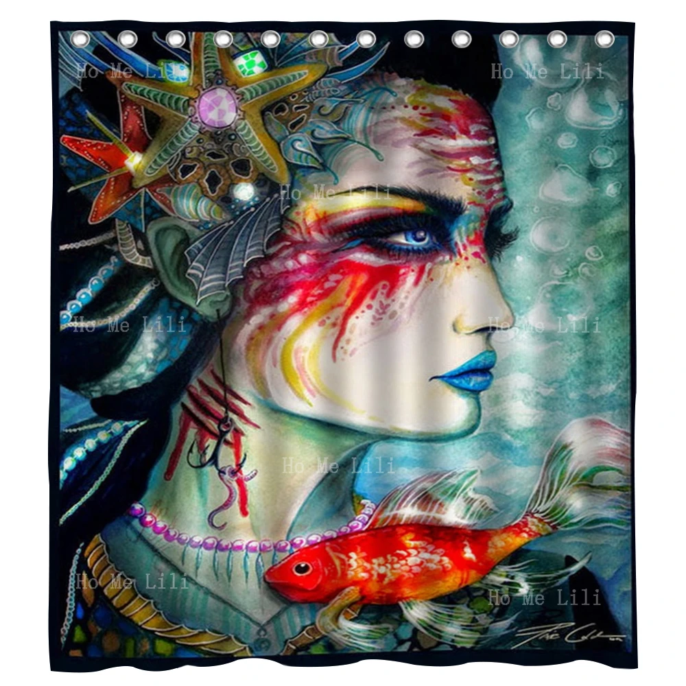 

Художественная абстрактная шторка для душа с крючком, рисунок скетчей для женщин, рыб, цветов, творческий портрет акварели