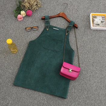 

2020 Women Retro Corduroy Dress Autumn Spring Suspender Sundress Sarafan Loose Vest Overall Dress Female Natural Casual Dresses