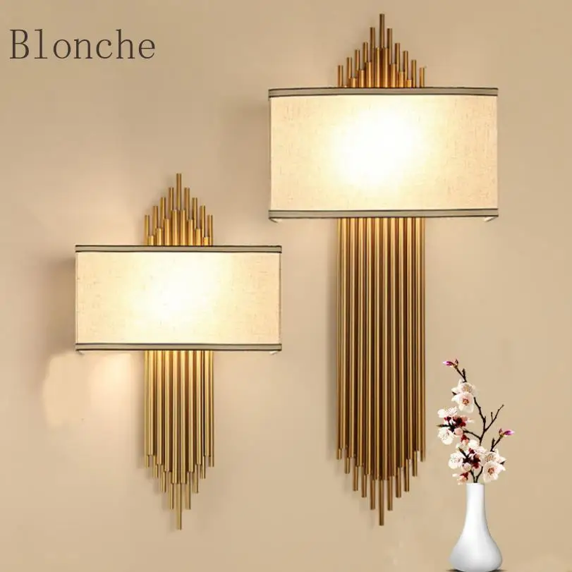 

Modern Golden Luxury Wall Lamp Fabric Home Decoration Wall Sconces for Living Room Bedroom Bathroom Indoor Light Fixture Decor