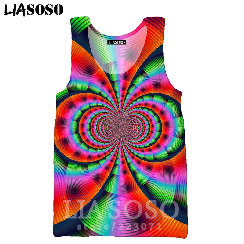 Psychedelic головокружение жилет LIASOSO для мужчин женщин Аниме Толстовка 3D принт повседневное O образным вырезом майка без рукавов хип хоп пуловер A328-9