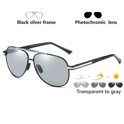 Unisex Photochromic Polarized Pilot Sunglasses with UV400 Protection (Black Silver - Gray)