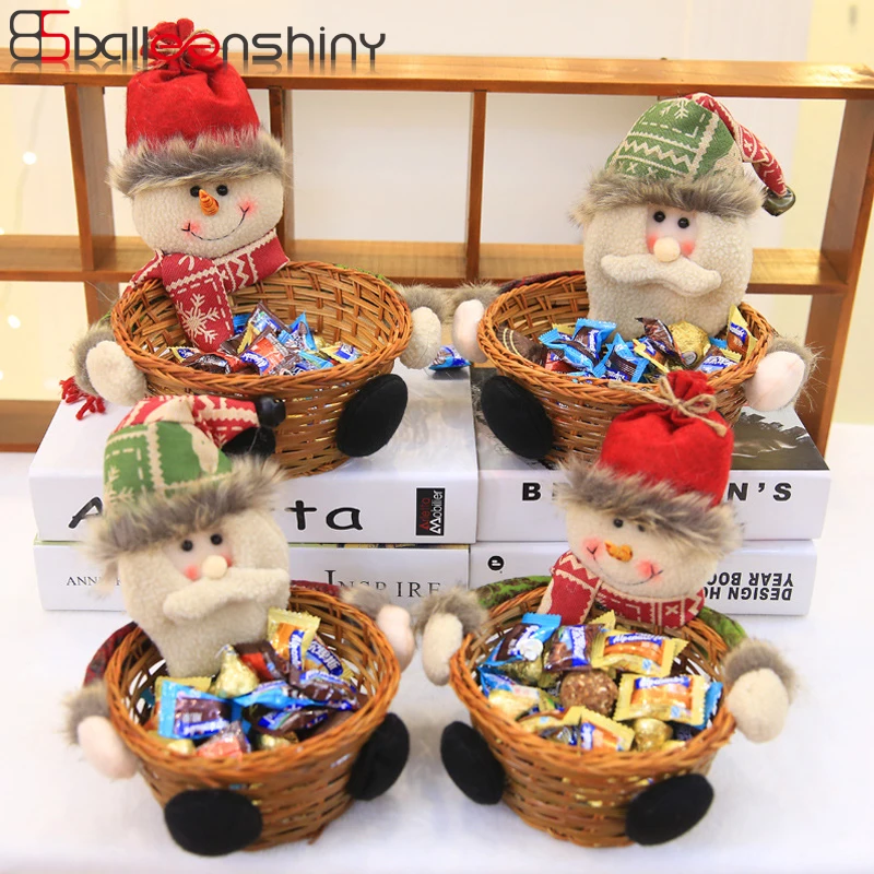 

BalleenShiny Bamboo Merry Christmas Candy Fruit Storage Basket Home Table Decorations Santa Claus Elk Party Snack Nuts Container