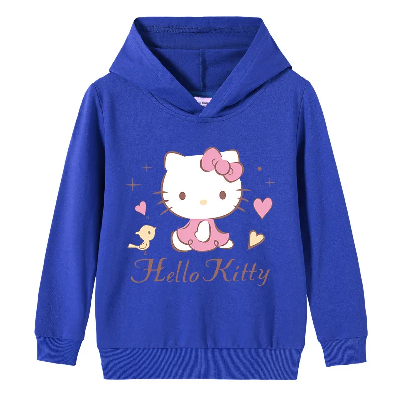 Hello Kitty-suéter con capucha y cuello alto para niños, pantalones de dos piezas con dibujos animados para niño, traje deportivo informal de manga larga de algodón puro