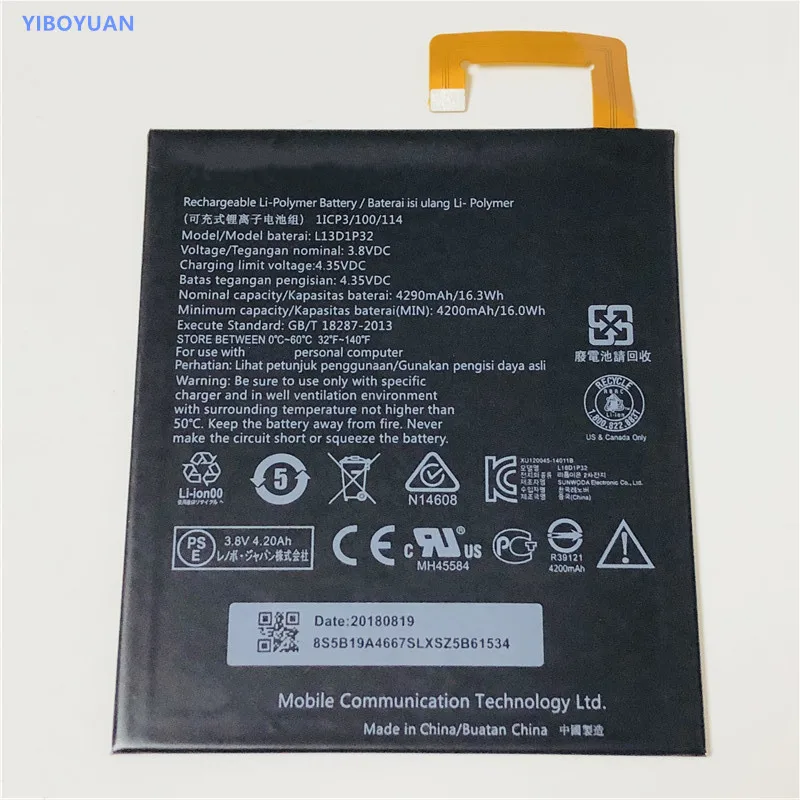3,8 V 4200 мА/ч, L13D1P32 для lenovo Tab S8-50F S8-50LC A8-50 A5500 A5500-F A5500-H A5500-HV Батарея
