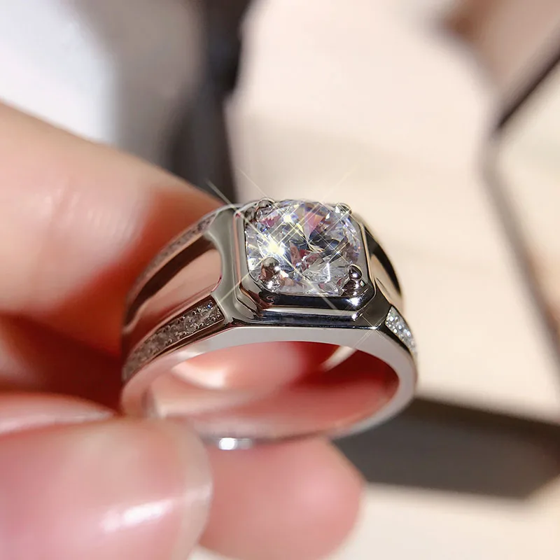 Чистый из белого золота 18 карат муассанит кольцо для Для мужчин 1ct карат D Цвет Главный камень для помолвки, свадьбы, годовщины кольцо изготовление под заказ