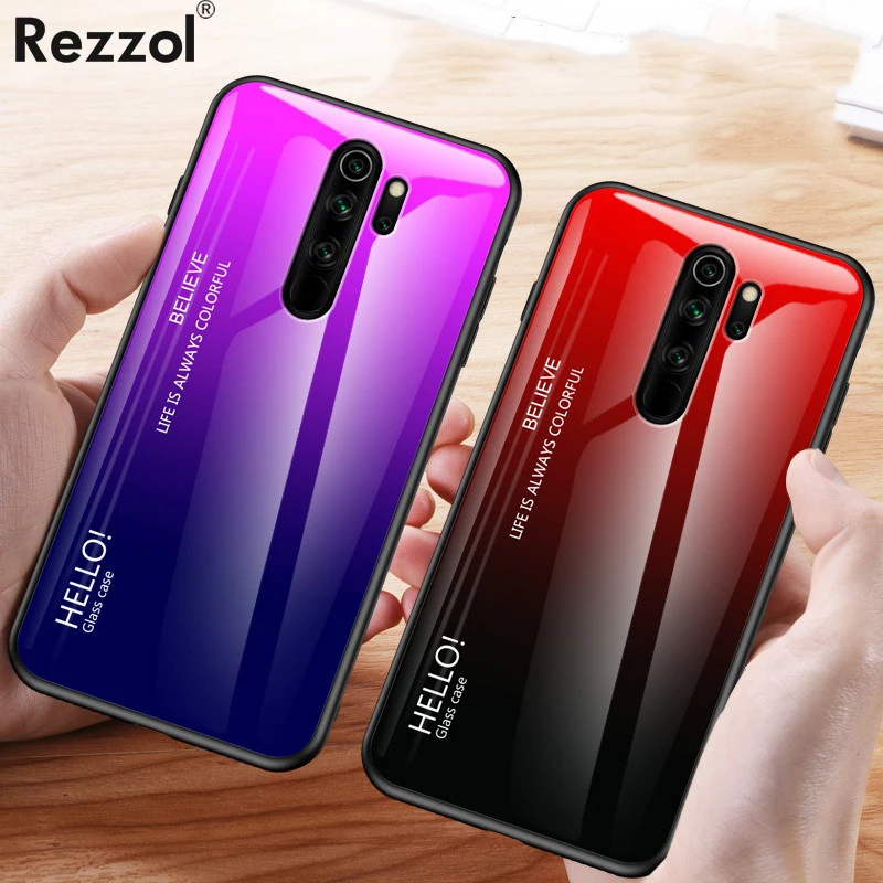 

For Xiaomi Redmi Note 8 Pro Case Gradient Tempered Glass Soft Silicone Bumper Case Cover For Redmi Note 8 Rezzol Funda
