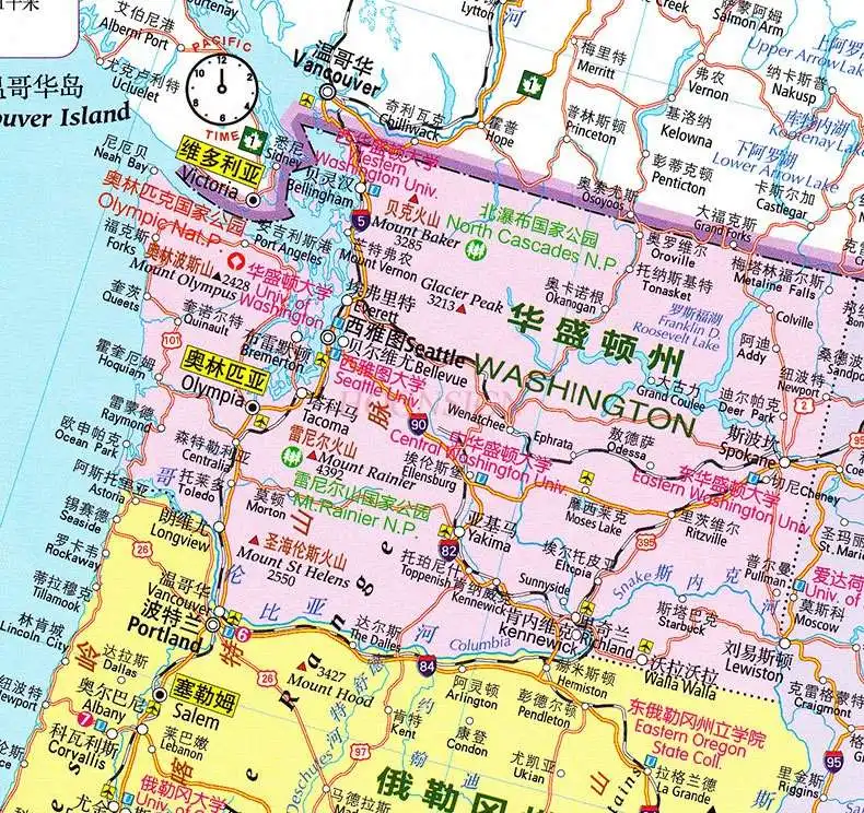 Map of the United States in Chinese and English showing the distribution of major national universities in United States