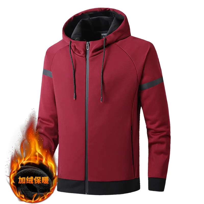 

Мужская спортивная куртка L-8XL, Зимняя Толстая флисовая толстовка с капюшоном на молнии, пальто для бега, бега, фитнеса, тренажерного зала, тренировок, повседневная куртка, спортивная одежда