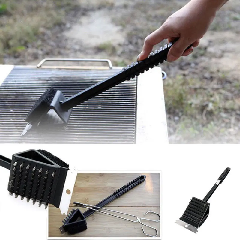 Щетка для гриля барбекю 3 в 1 DIY удобная щетка для шашлычницы щетка для чистки черная посуда кухонная ручка духовки инструмент для кемпинга для очистки