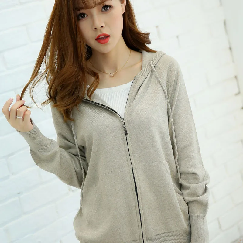

Wool knitted zipper hooded cardigan women's loose sweater coat spring and autumn new casual sweater women's cardigan