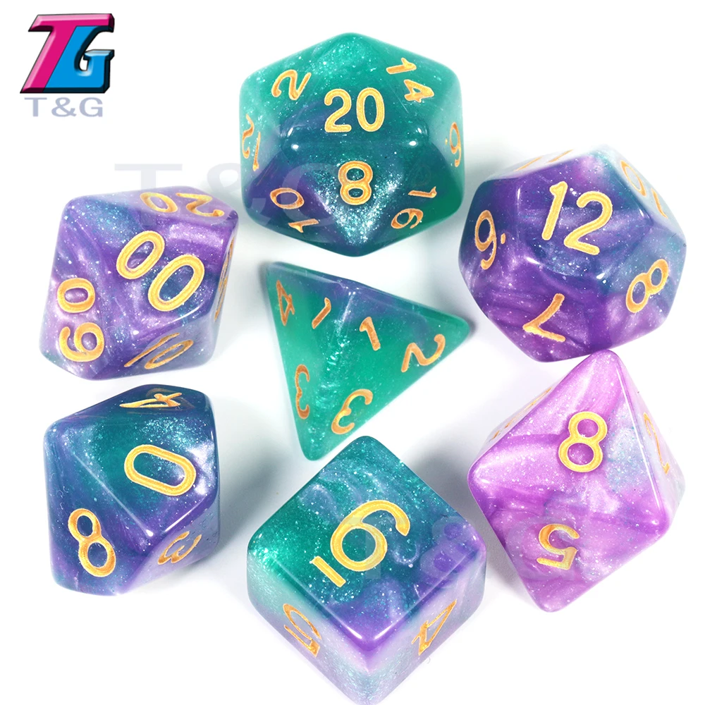 T& G креативная Вселенная Galaxy Dice набор D4-D20 с загадочным Королевский синий микс черный, блестящая пудра ForTRPG, DND настольная игра