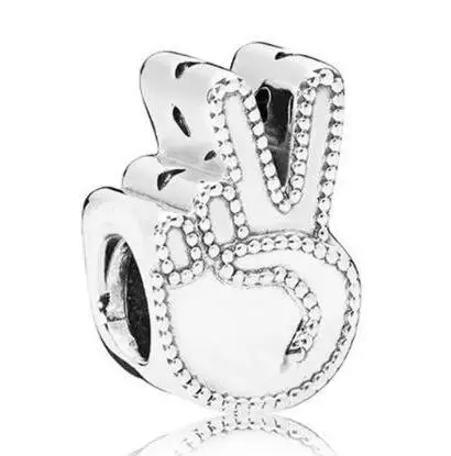 

Genuine 925 Sterling Silver Bead Charm Textural Beaded The Victory Hand Symbol Of Peace Beads Fit pan Bracelet & Necklace J