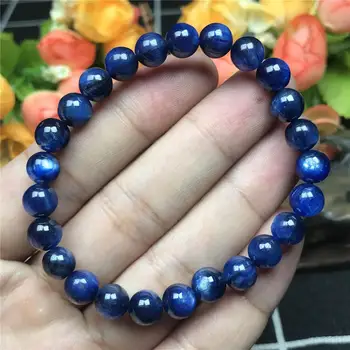 

Top 7mm 100% Natural Blue Kyanite Stone Bracelet For Women Men Stretch Crystal Cat Eye Effect Round Beads Fashion Jewelry AAAA