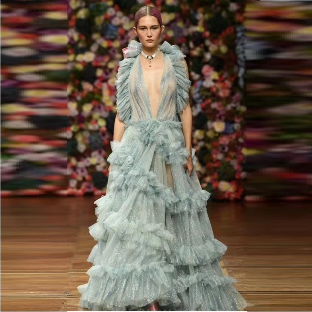 2019 Nieuwe Elegant Licht Pailletten Groen chiffon Mode Jurk Celebrity Avondfeest Mouwloze Lange Maxi Vestido Ruches Groothandel 2019 Nieuwe Elegant Licht Pailletten Groen chiffon Mode Jurk Celebrity Avondfeest Mouwloze Lange Maxi Vestido Ruches Groothandel