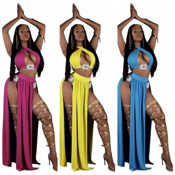 

2020 New 3PCS/SET Beach cover up sexy women high split bikini swimwear bathing suit cover ups beach dress beachwear female