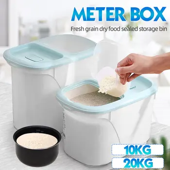 

Rice Container Dispenser Measuring Cup Food Storage Box Bins Airtight Flour Grain Cereal Container Dust-Proof Kitchen Organizer