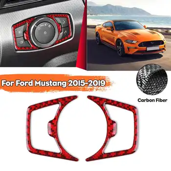 

Car Styling Headlight Switch Buttons Decorative Covers Trim Carbon Fiber Interior Sticker For Ford For Mustang 2015-2019