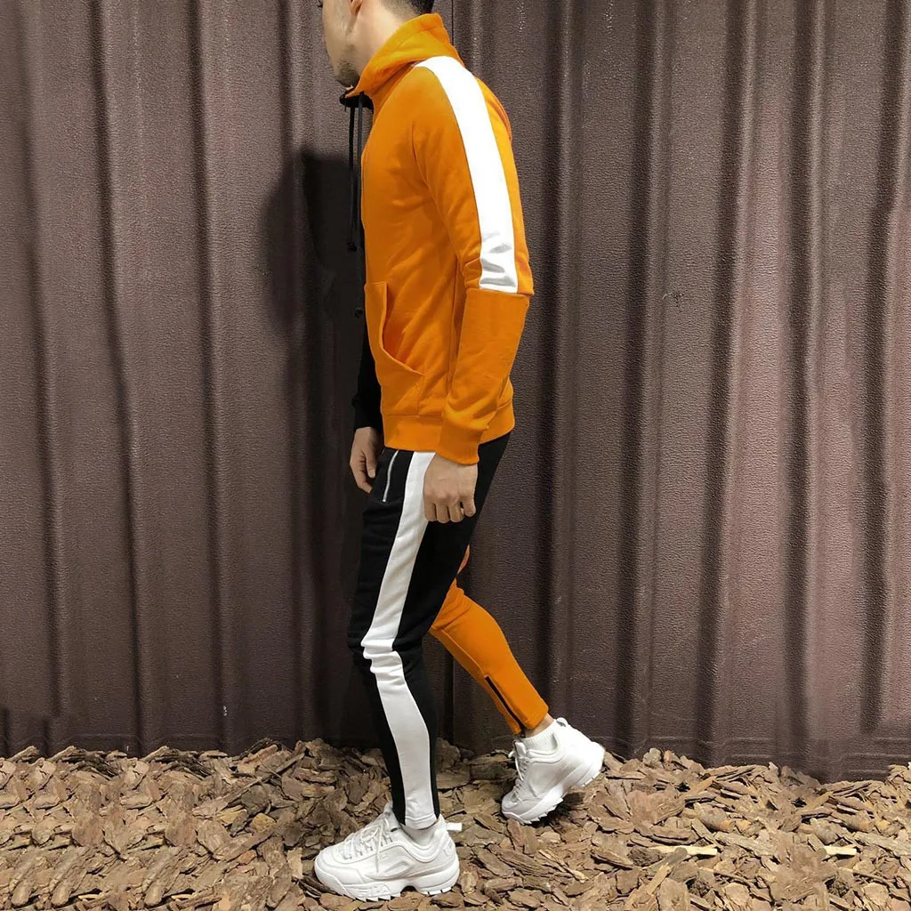 Men's Autumn tracksuit Patchwork Zipper Sweatshirt Top Pants Sets Sports Suit Tracksuit survetement homme ropa hombre