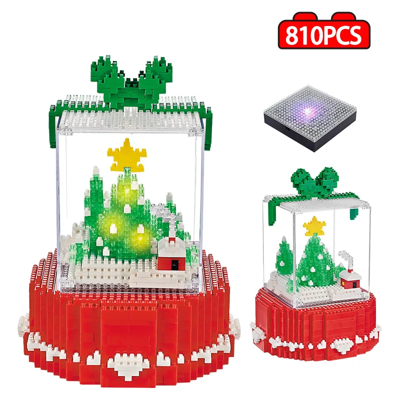 

810 Pcs Mini Diamond Merry Christmas Tree with LED Building Block Bricks Educational Toy For Children Friends Christmas Gifts