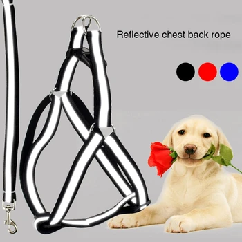 

Pet Reflective Vest Harness and Leash Set Soft Adjustable Leash Rope Belt Dog Accessories Pet Dog Walking Vest Multi-size Solid