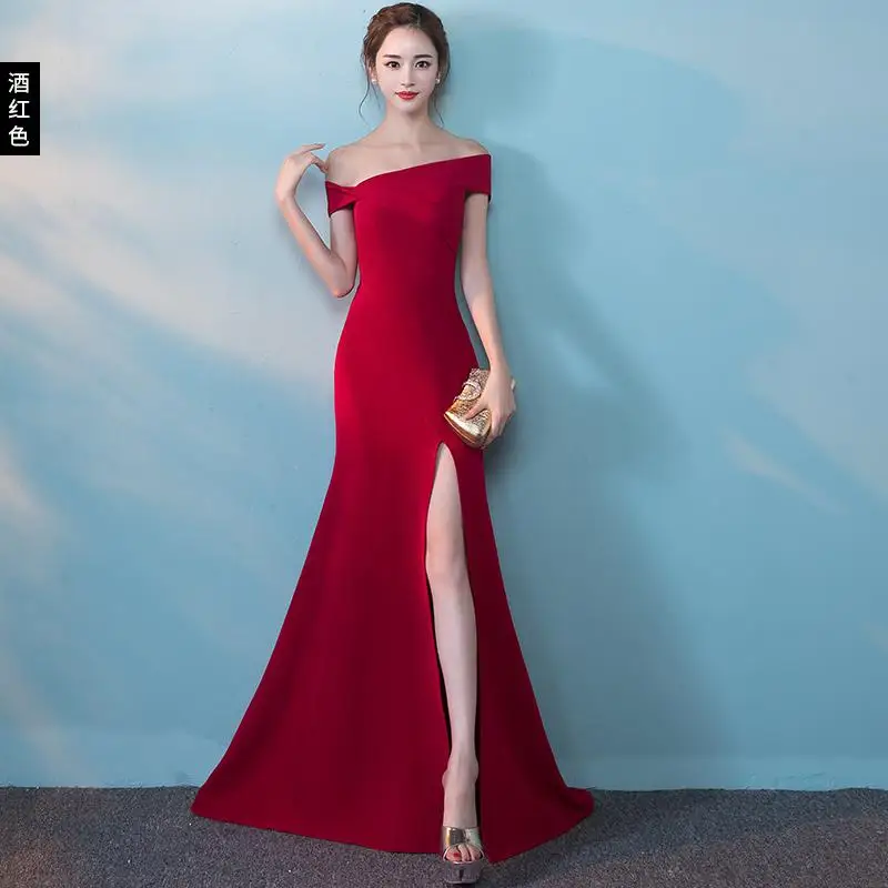 Однотонные вечерние платья с вырезом-лодочкой, женское свадебное платье Cheongsam длиной до пола, свадебное платье Qipao, элегантные длинные платья, роскошное платье Vestido XS-XXL - Цвет: Бургундия