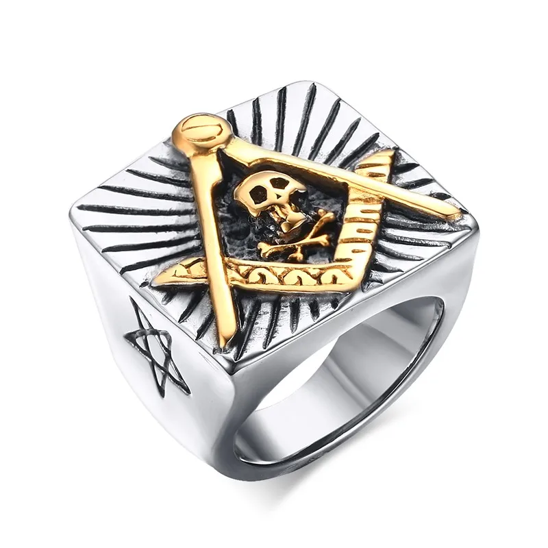 Supreme Men Skull Masonic Ring Stainless Steel Large Party Rings For Bague Homme Jewelry Gift R371G |