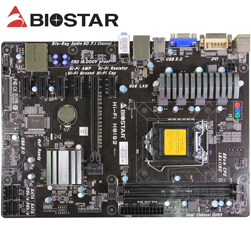 6GPU 6pcie для BIOSTAR HIFI H81S2 Desktop Hi-Fi материнская плата H81 LGA 1150 i7 i5 i3 DDR3 SATA2 USB2.0 ATX 100%